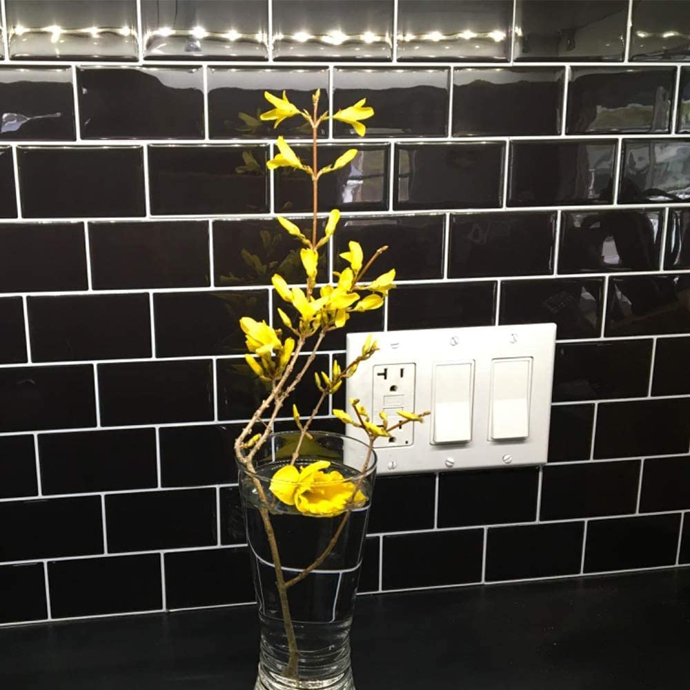 Stickgoo Subway Tiles Peel And Stick Backsplash, Stick On Tiles Kitchen Backsplash In Black (Sample, Thicker Design), 12 '' X 12